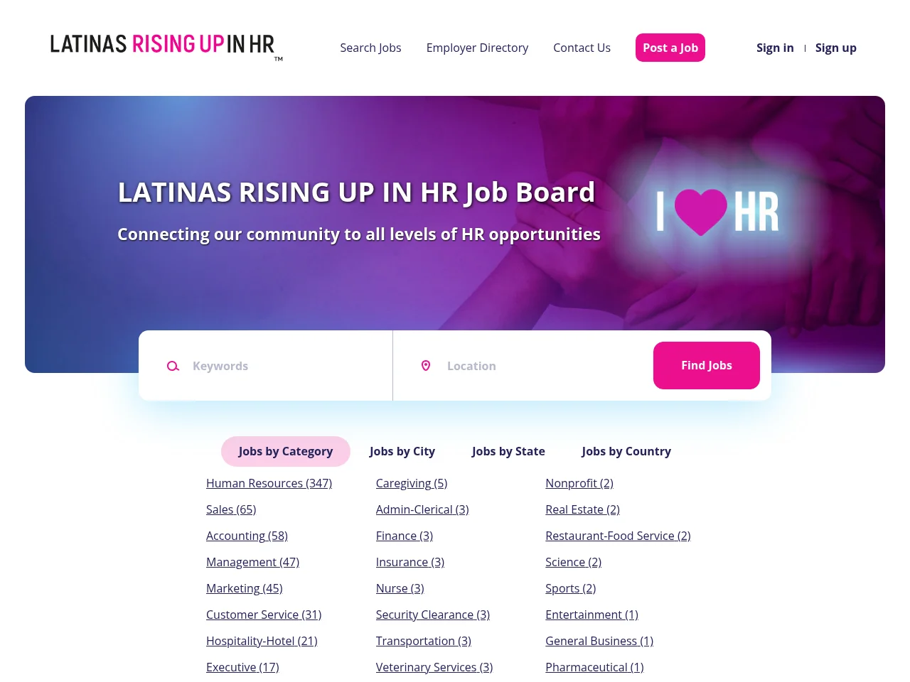 Latinas Rising Up in HR Job Board screenshot Latinas Rising Up in HR Job Board job board platform screenshot showing job search interface