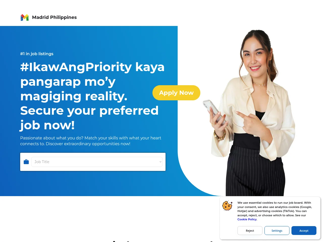Madrid Philippines job board platform screenshot showing job search interface