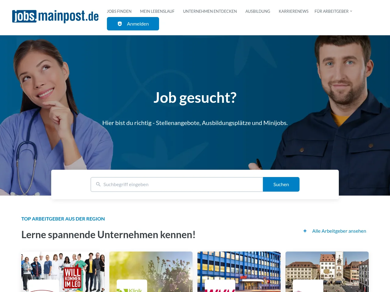 jobs.mainpost.de job board platform screenshot showing job search interface