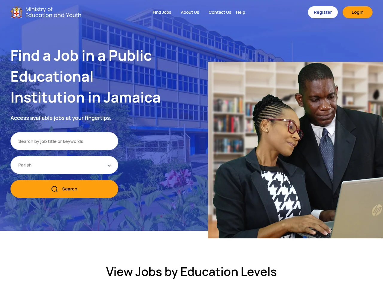 Ministry of Education and Youth, Jamaica job board platform screenshot showing job search interface