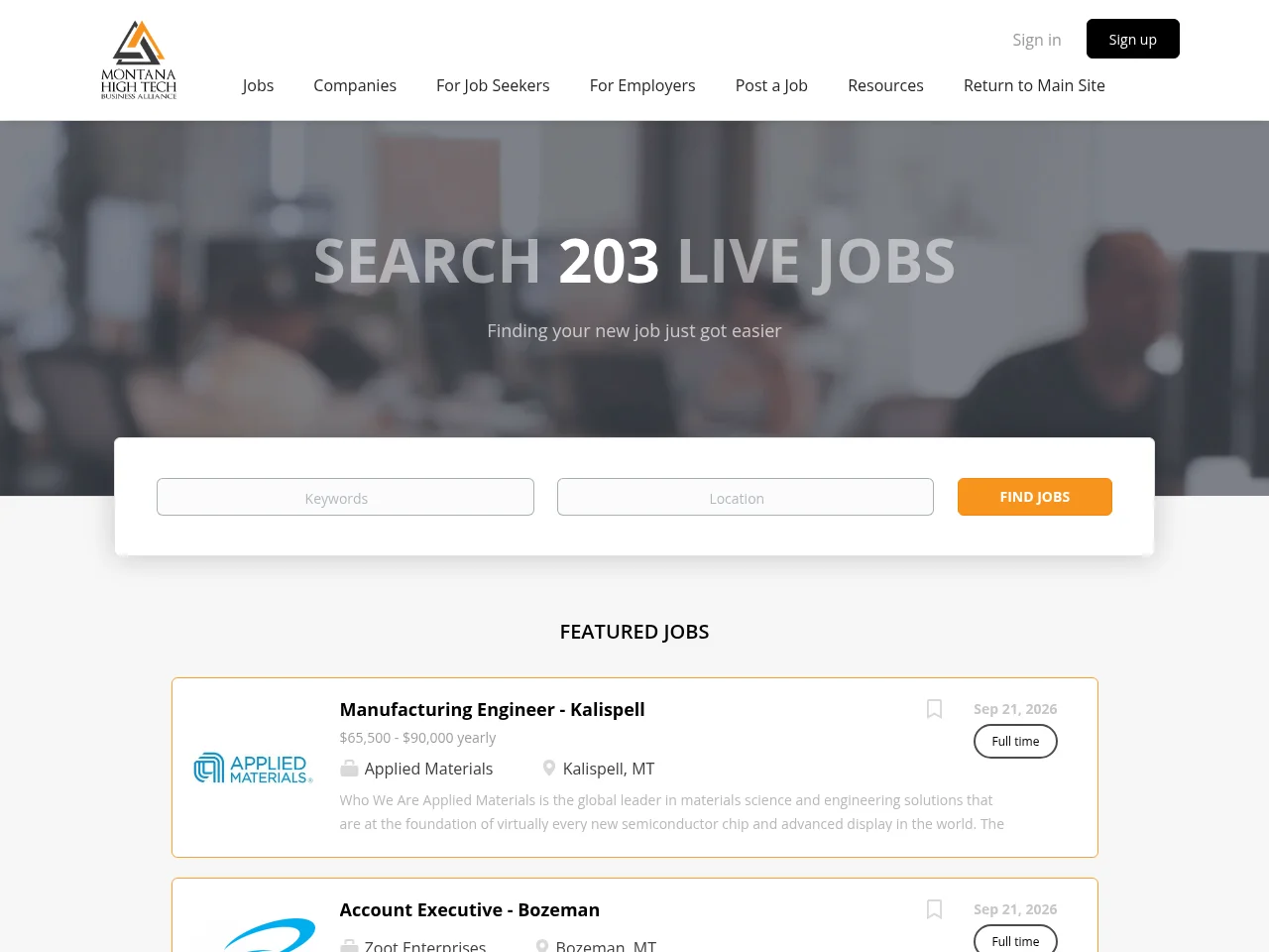 Montana High Tech Business Alliance Job Board screenshot Montana High Tech Business Alliance Job Board job board platform screenshot showing job search interface