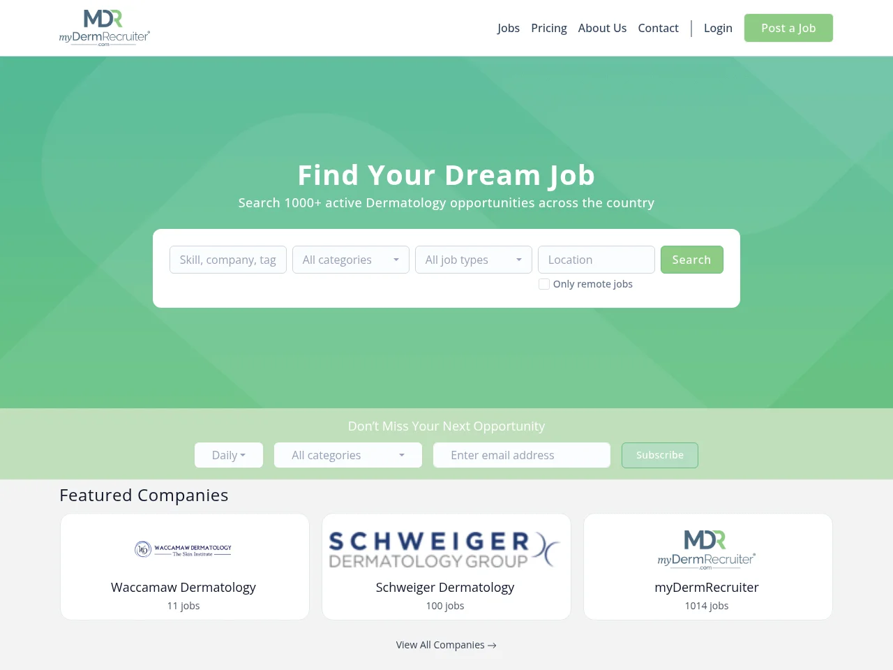 myDermRecruiter Job Board screenshot myDermRecruiter Job Board job board platform screenshot showing job search interface