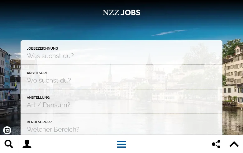 jobs.nzz.ch job board platform screenshot showing job search interface