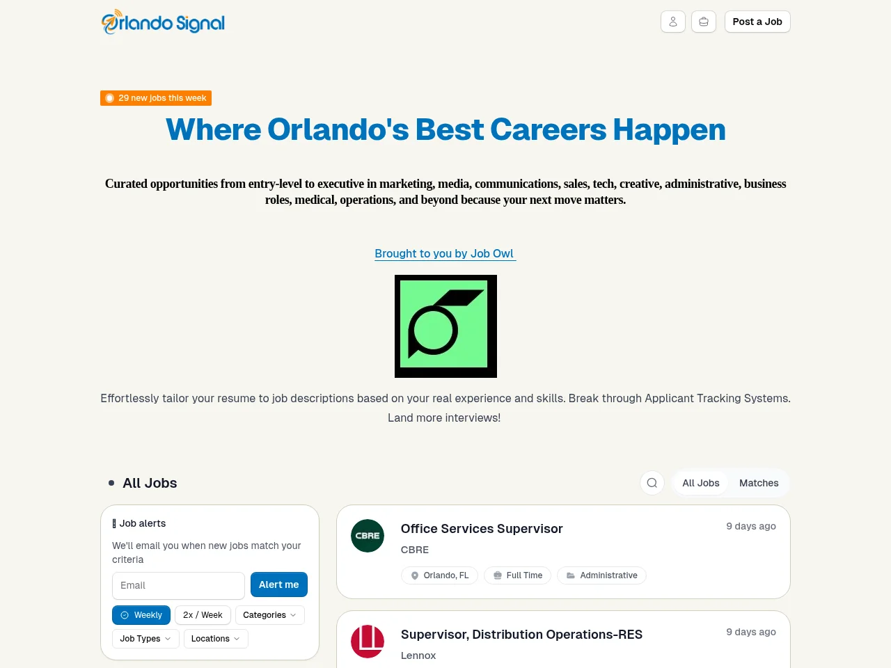 Orlando Signal Job Board job board platform screenshot showing job search interface