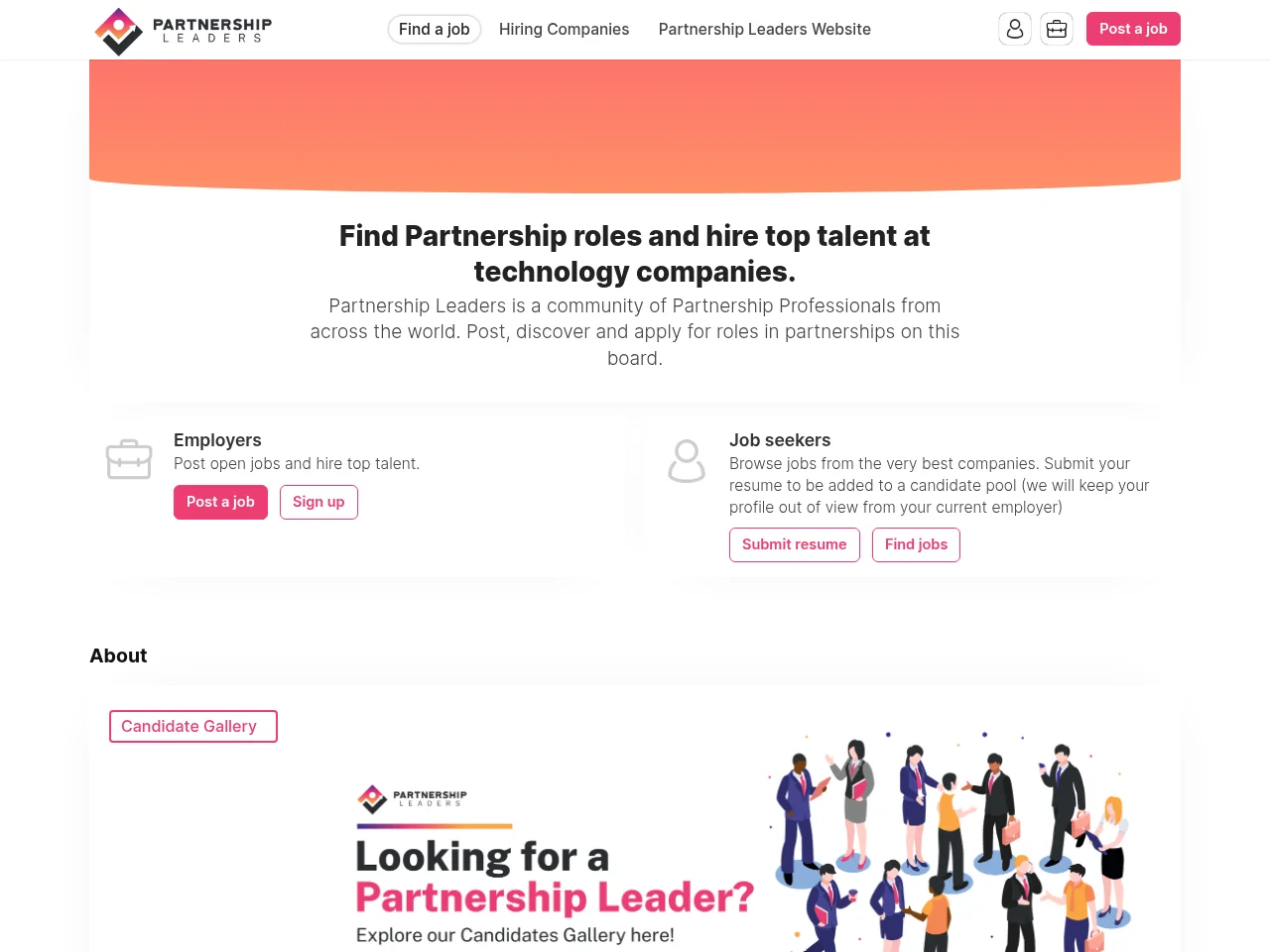 Partnership Job Postings job board platform screenshot showing job search interface