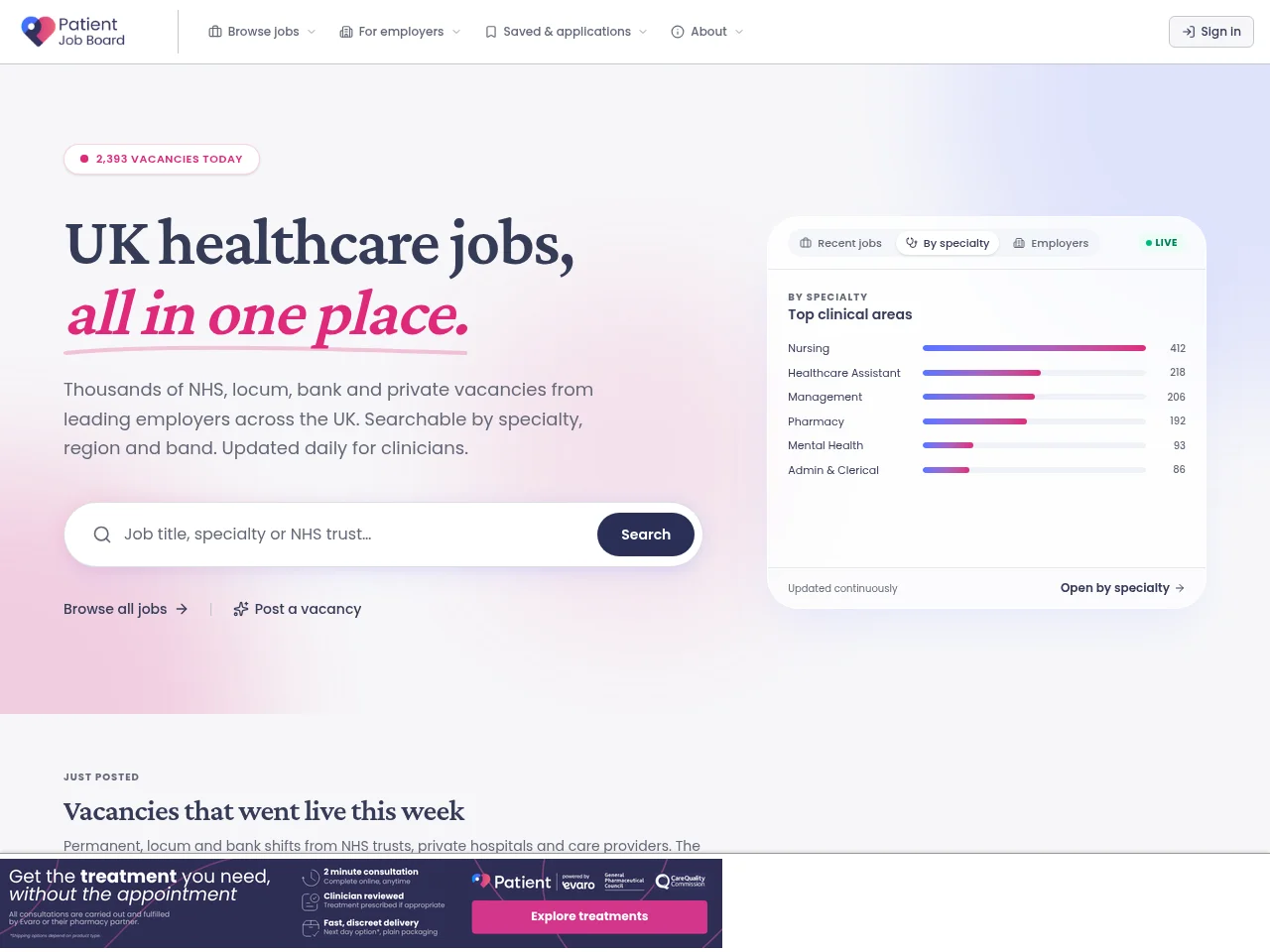 Patient Job Board screenshot Patient Job Board job board platform screenshot showing job search interface