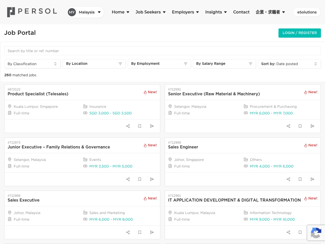 PERSOL Malaysia screenshot PERSOL Malaysia job board platform screenshot showing job search interface