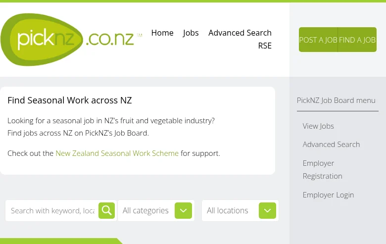 PickNZ screenshot PickNZ job board platform screenshot showing job search interface