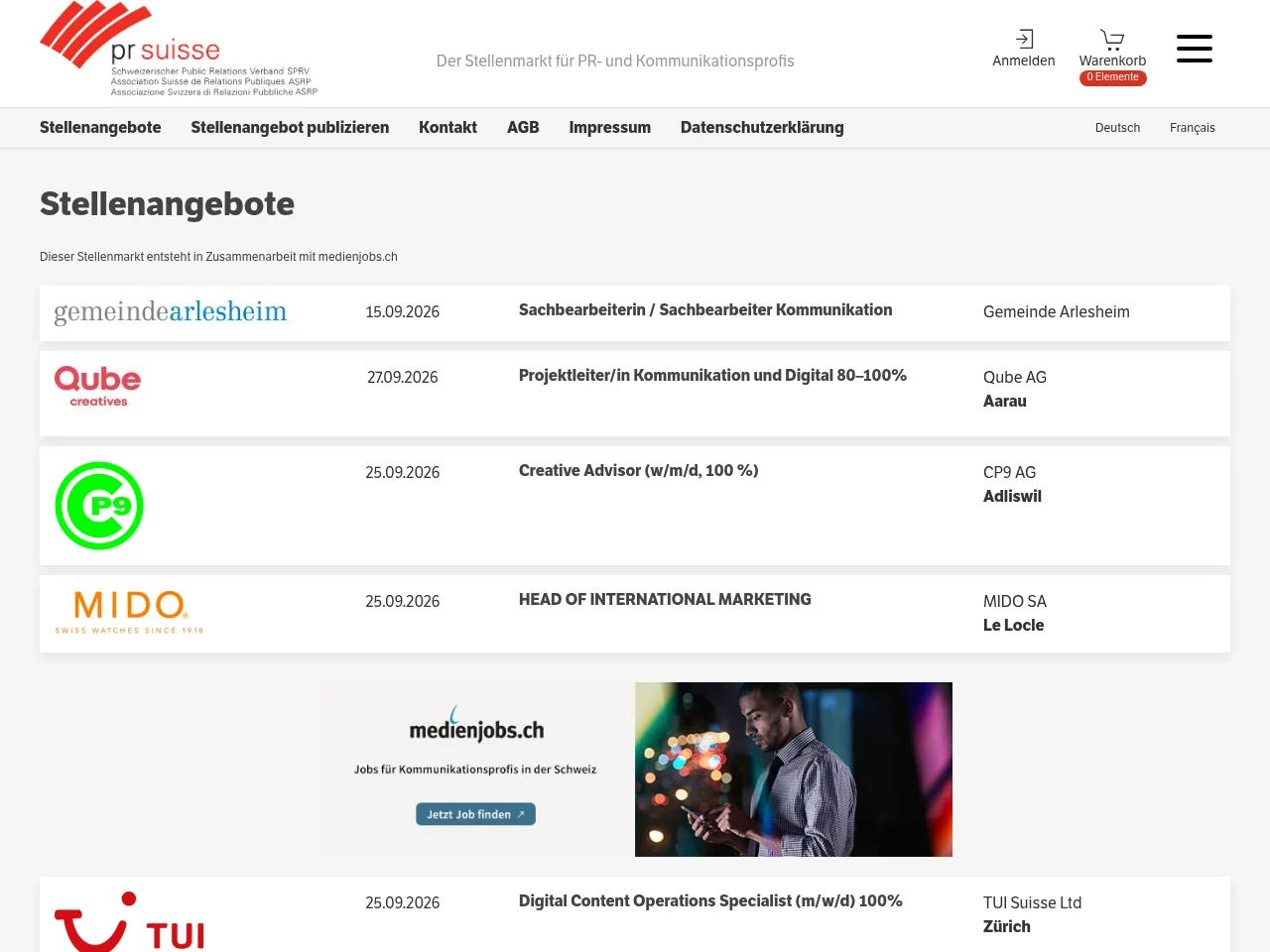 pr suisse Stellenbörse screenshot pr suisse Stellenbörse job board platform screenshot showing job search interface