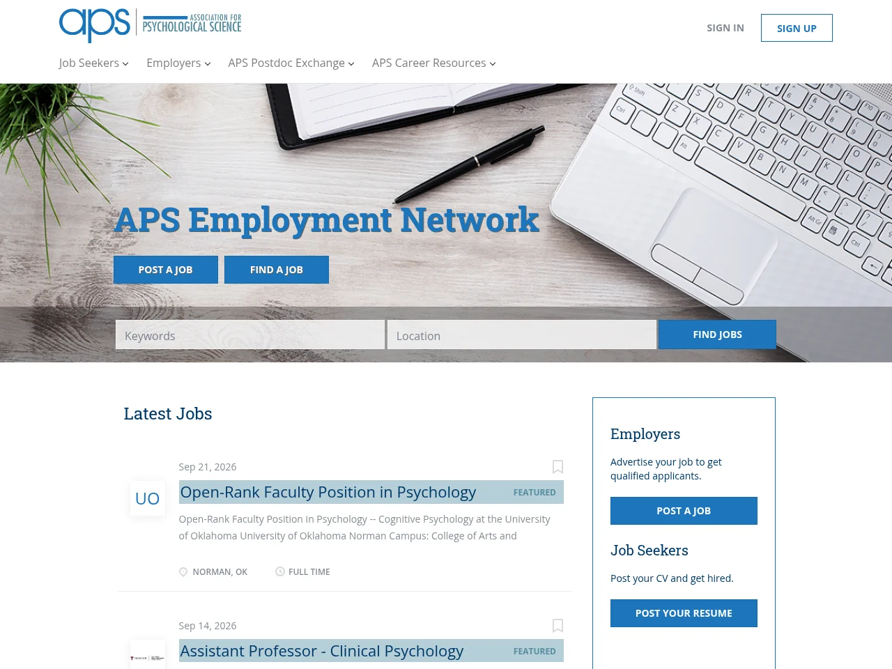 APS Employment Network job board platform screenshot showing job search interface