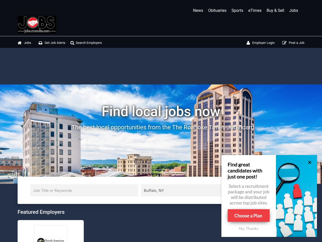 The Roanoke Times Job Board job board platform screenshot showing job search interface