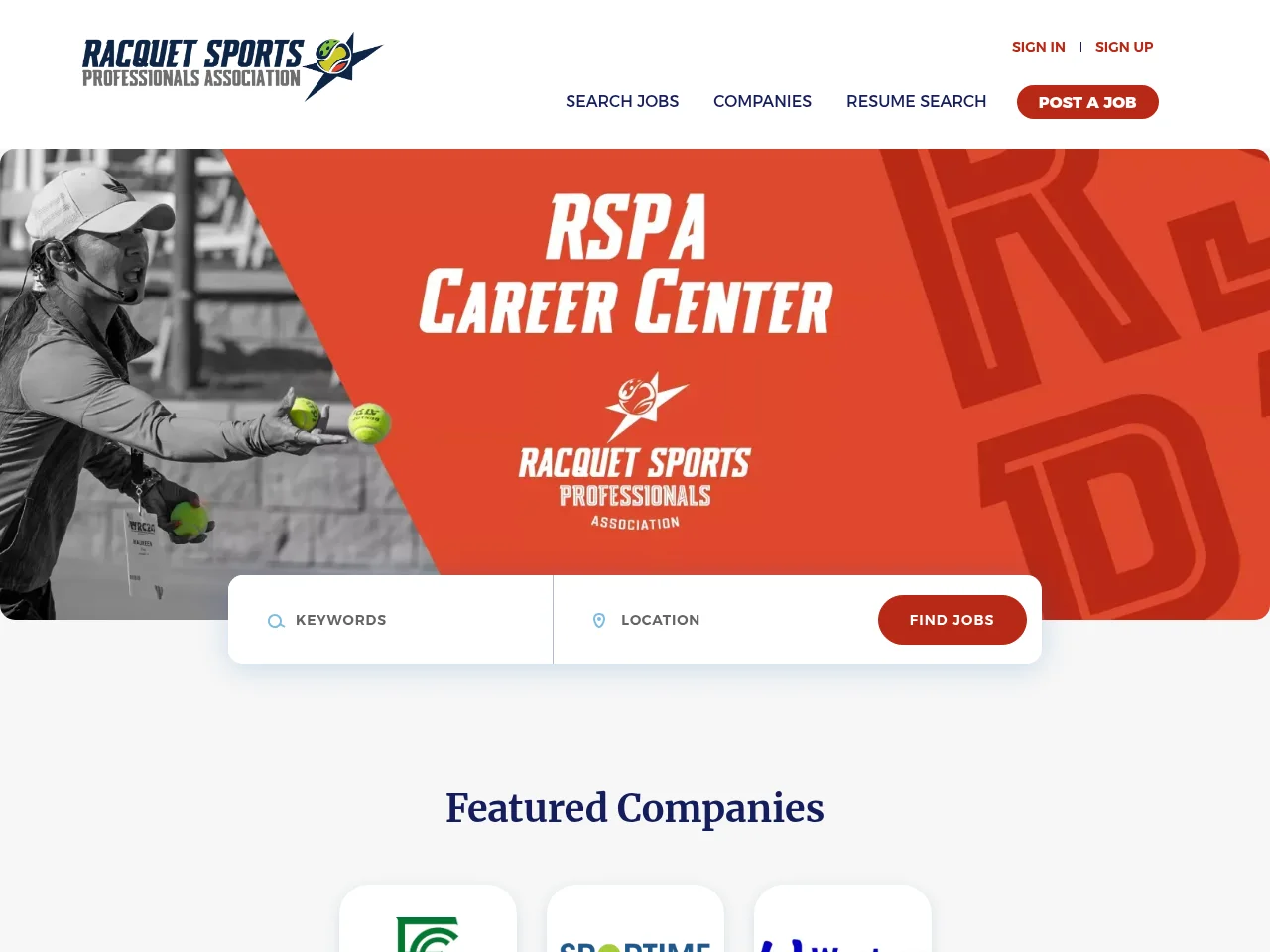 RSPA Career Center job board platform screenshot showing job search interface
