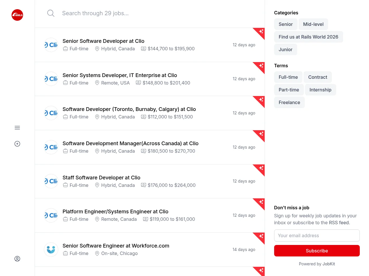 Rails Job Board job board platform screenshot showing job search interface