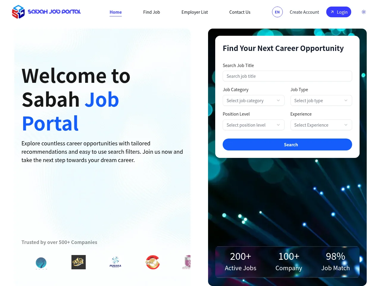 Sabah Job Portal job board platform screenshot showing job search interface