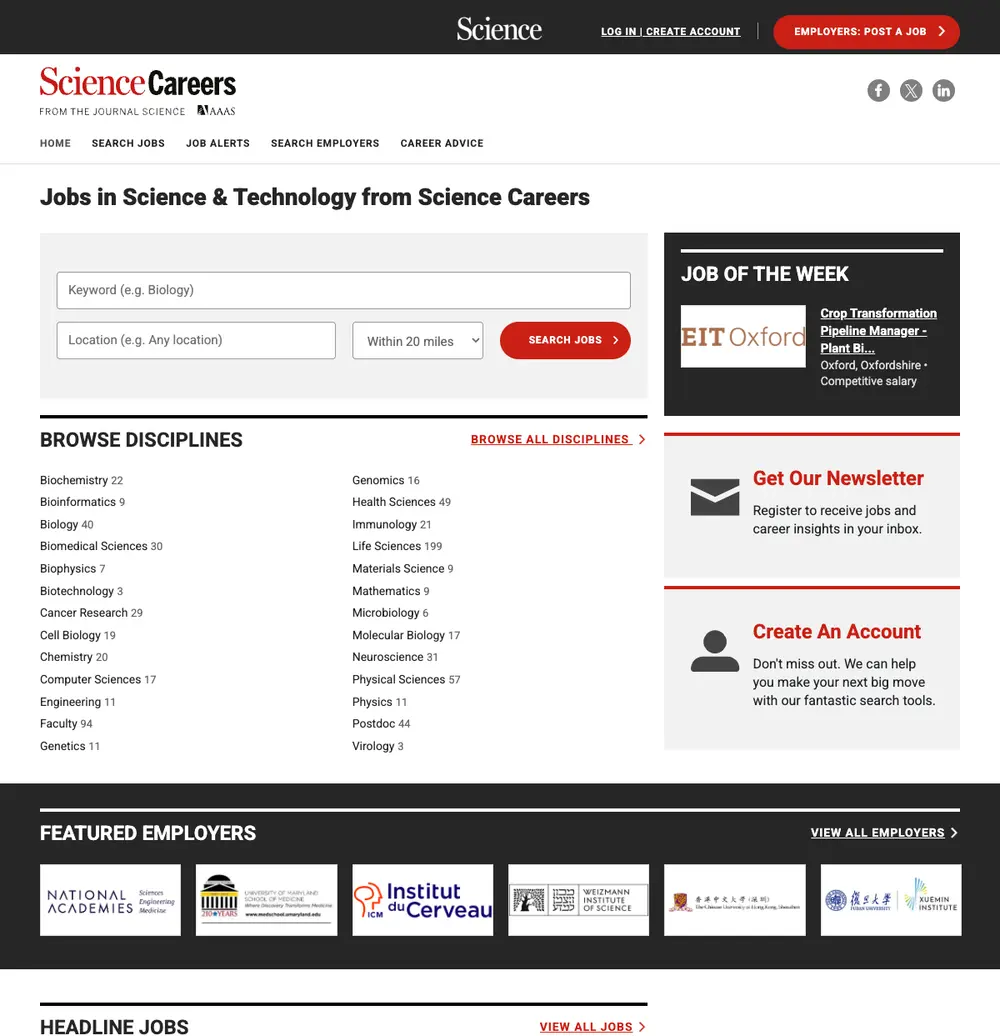 Science Careers screenshot Science Careers job board platform screenshot showing job search interface