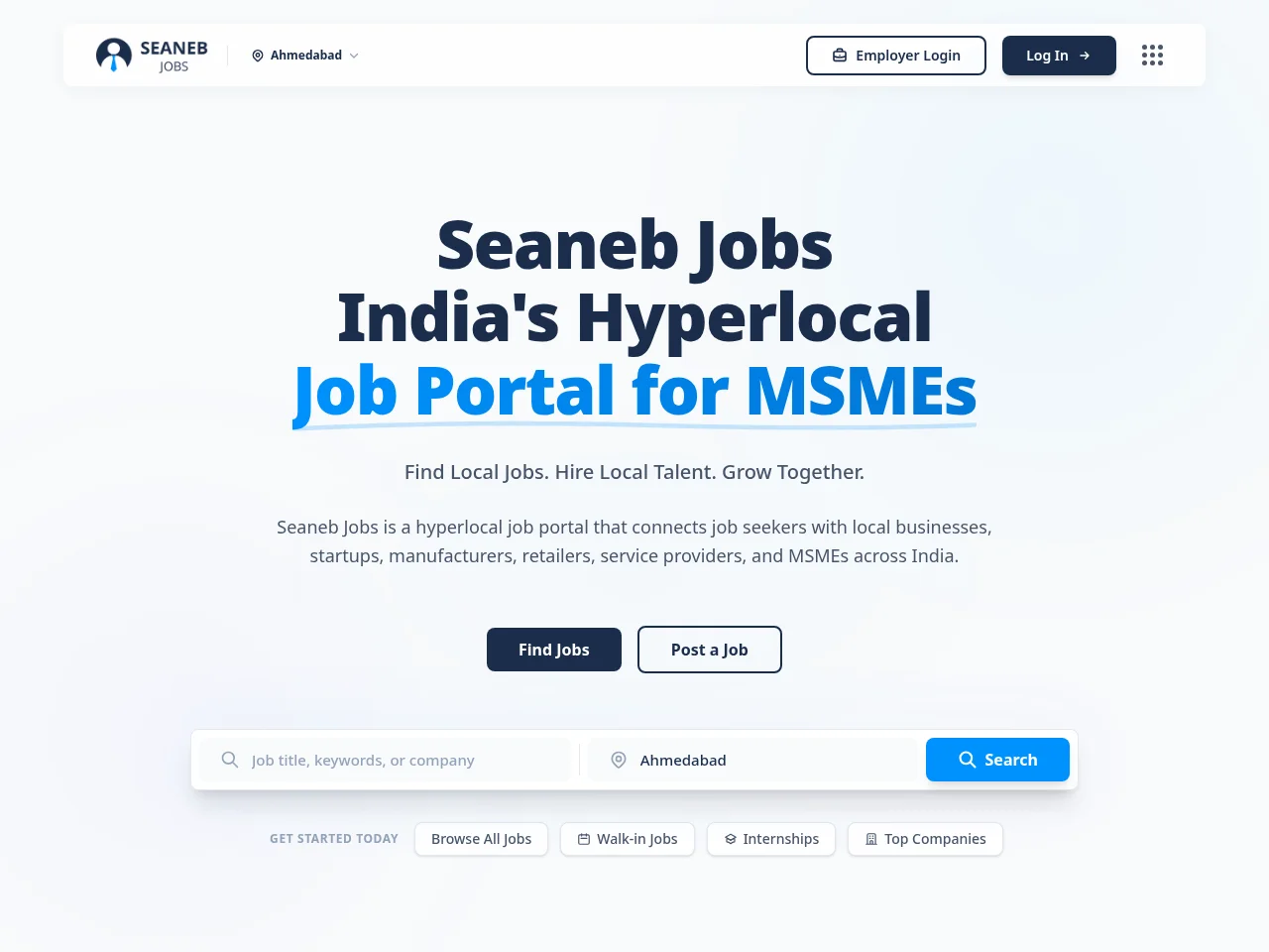 Seaneb Jobs job board platform screenshot showing job search interface