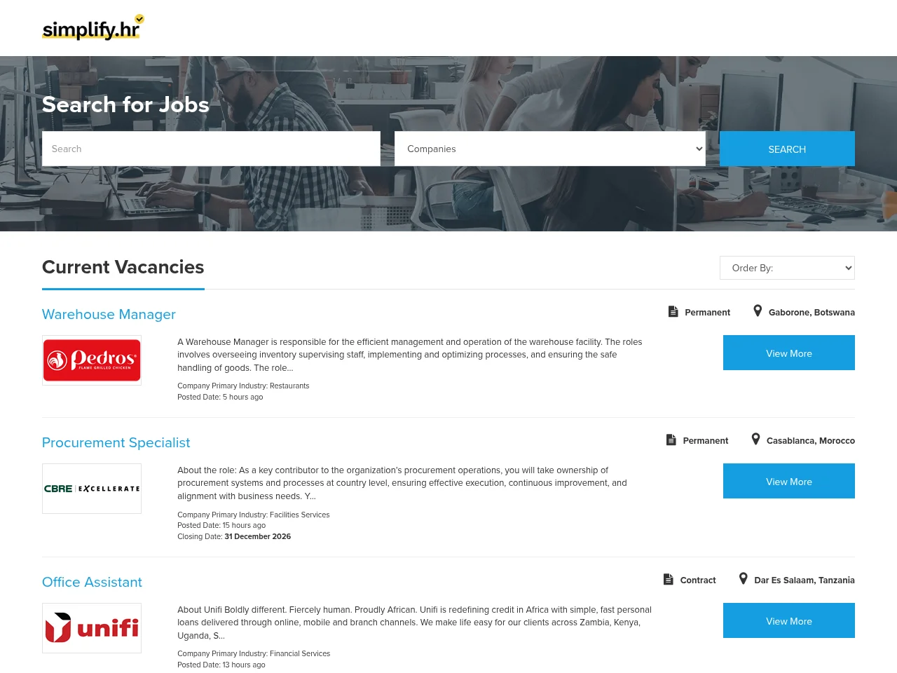 Simplify screenshot Simplify job board platform screenshot showing job search interface
