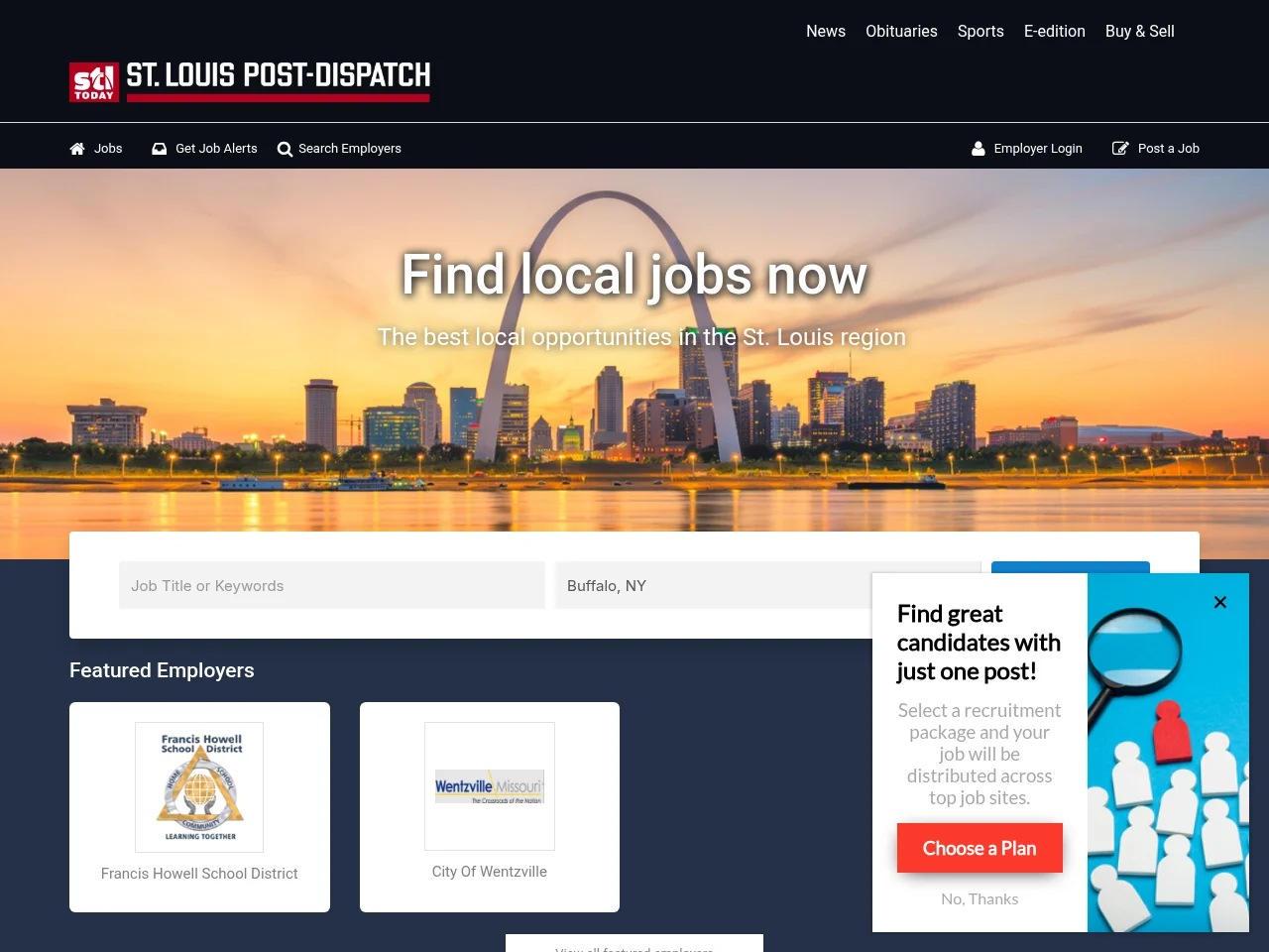 St. Louis Post-Dispatch job board platform screenshot showing job search interface