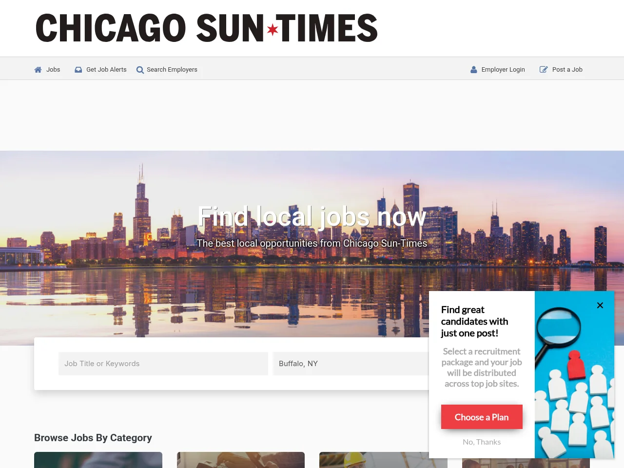 Chicago Sun-Times Jobs job board platform screenshot showing job search interface