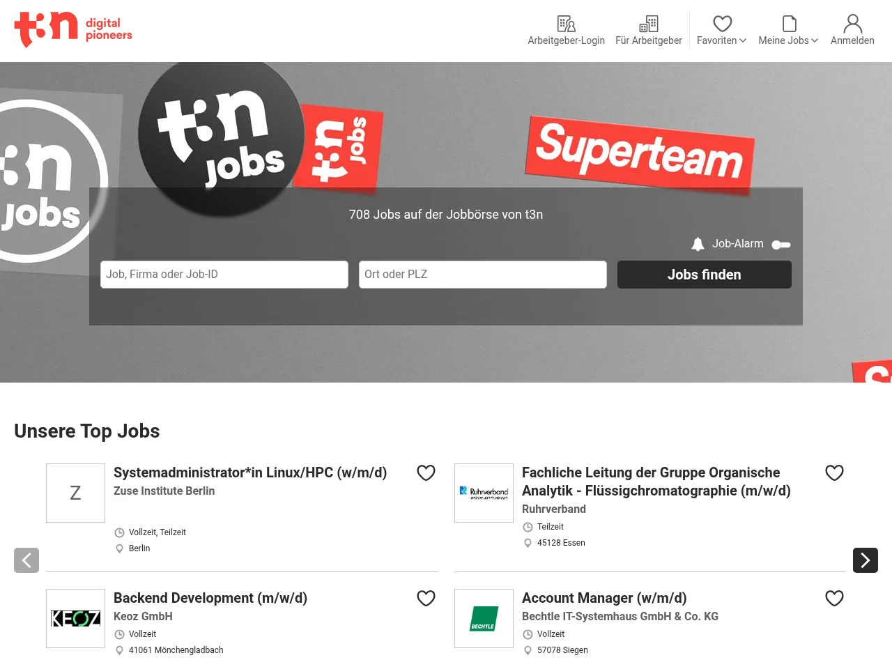 t3n – digital pioneers screenshot t3n – digital pioneers job board platform screenshot showing job search interface
