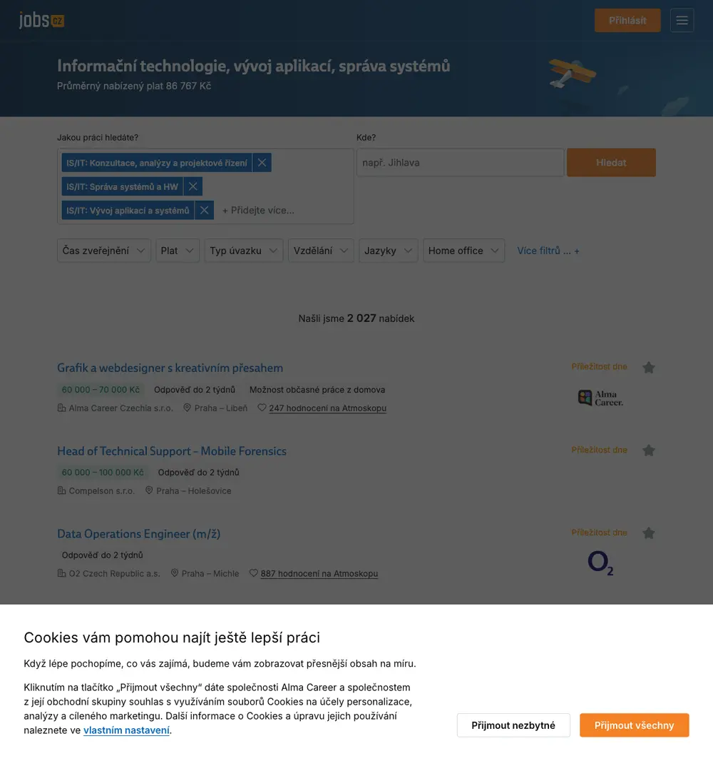 IT.Jobs.cz job board platform screenshot showing job search interface