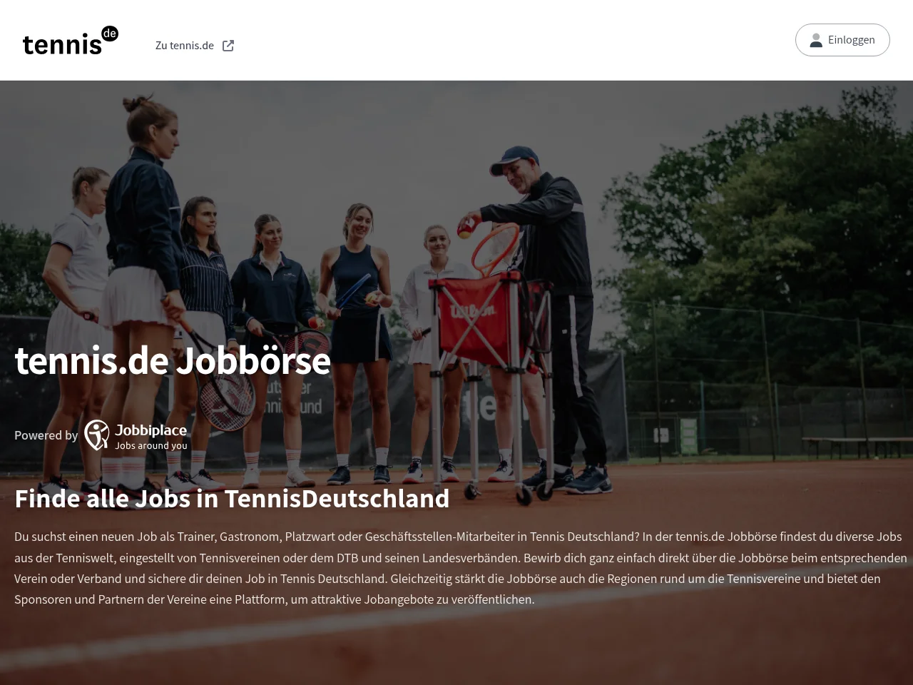 tennis.de Jobbörse website screenshot