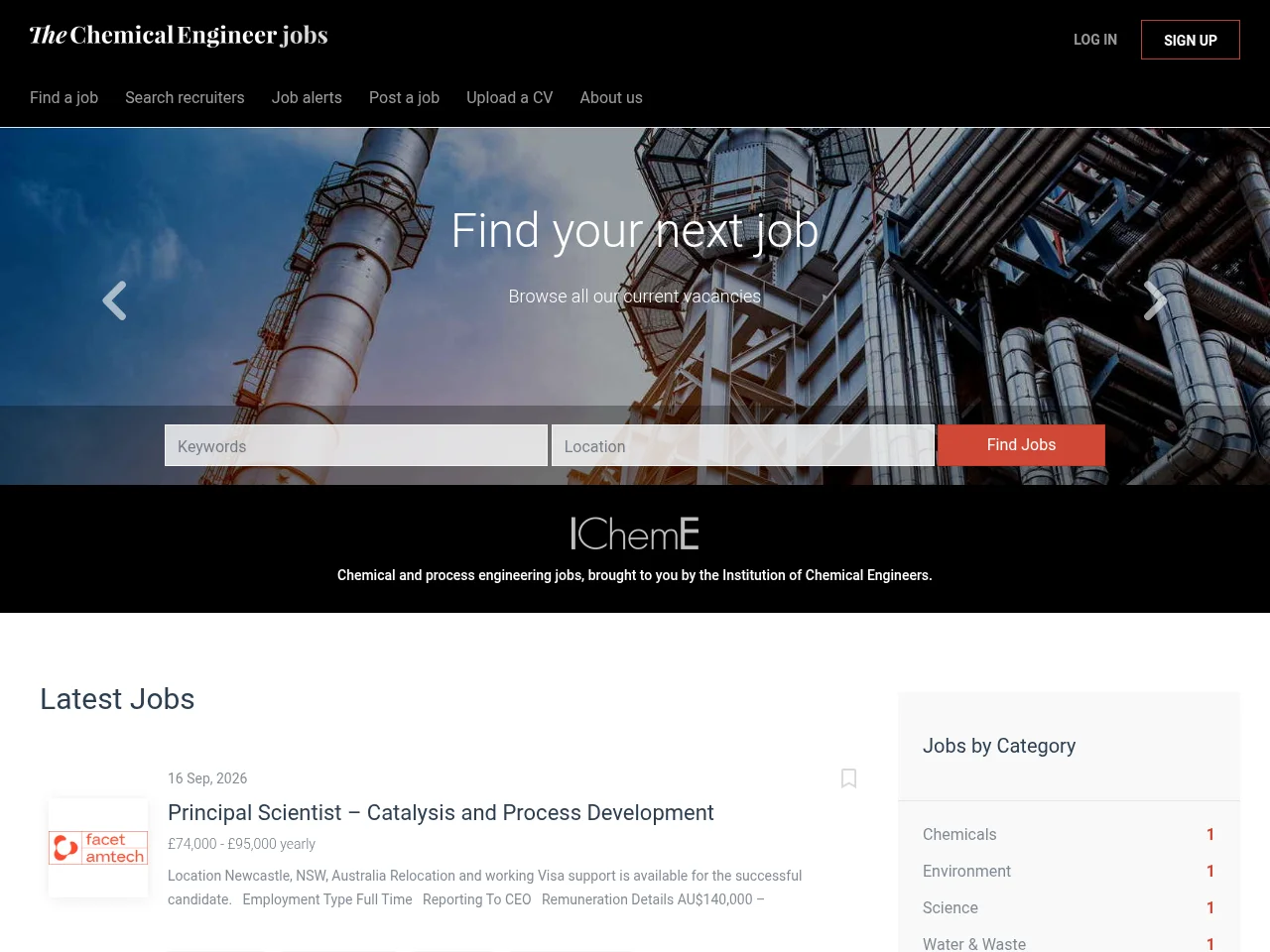 The Chemical Engineer Job Board job board platform screenshot showing job search interface