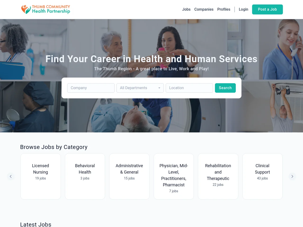 Thumb Region Health and Human Service Careers screenshot Thumb Region Health and Human Service Careers job board platform screenshot showing job search interface
