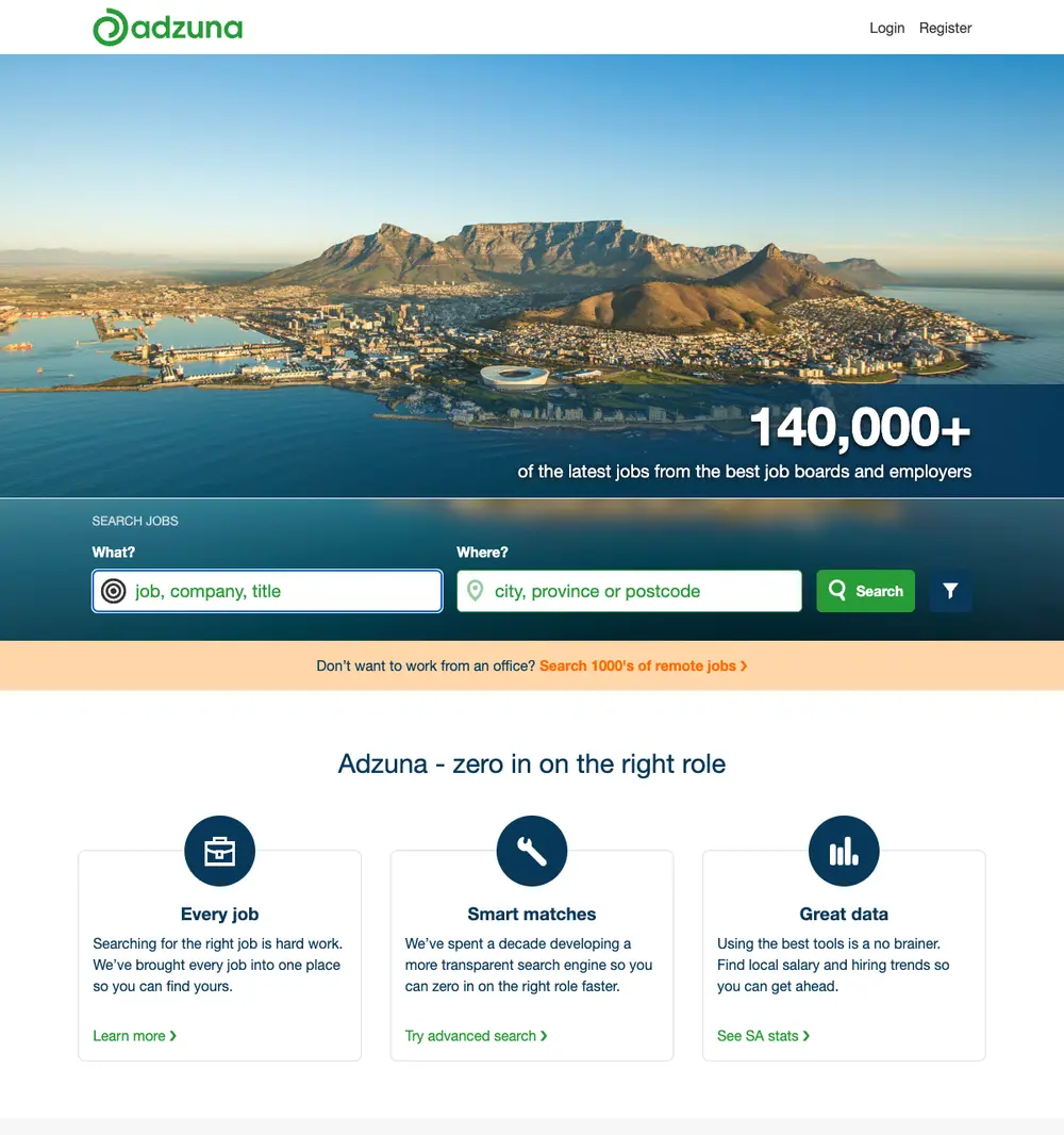 Adzuna screenshot Adzuna job board platform screenshot showing job search interface