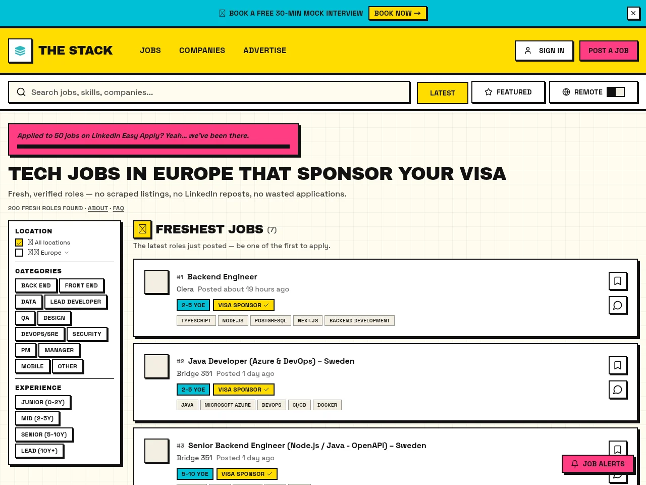 The Stack Jobs screenshot The Stack Jobs website screenshot