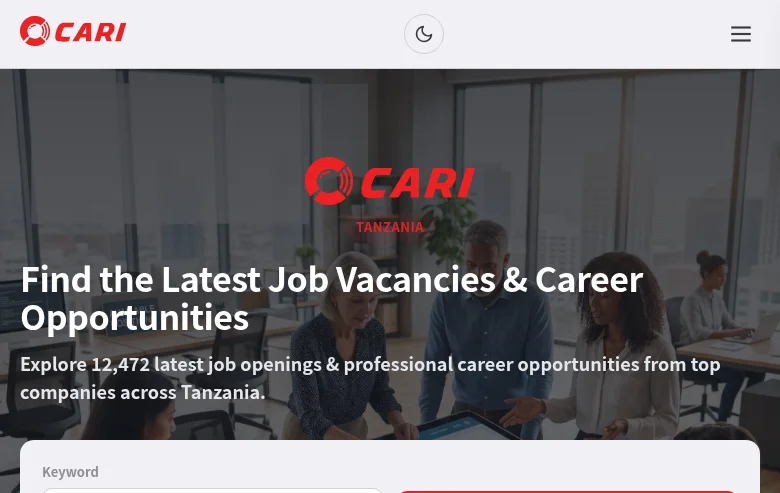 Cari Africa Tanzania job board platform screenshot showing job search interface