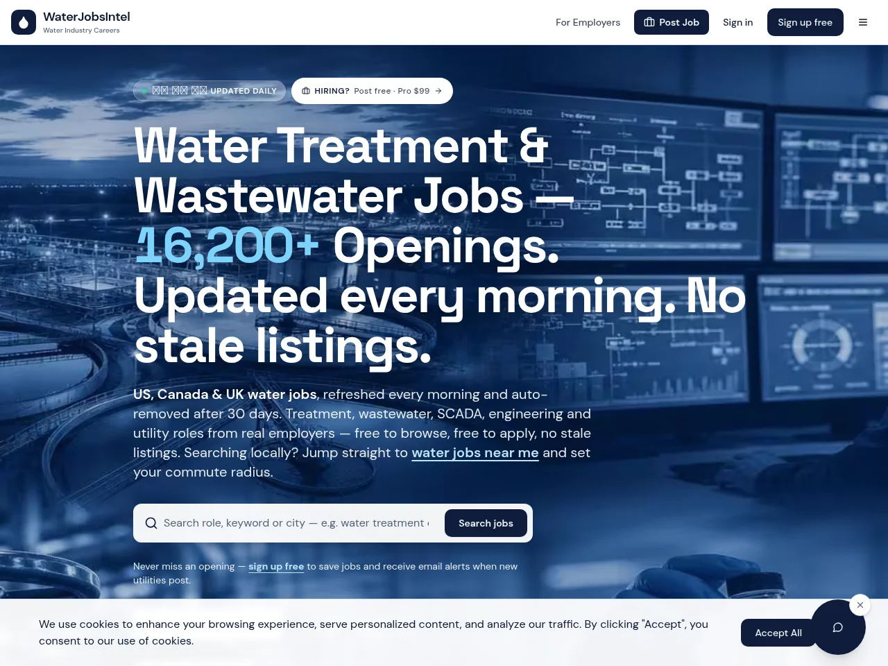 WaterJobsIntel screenshot WaterJobsIntel job board platform screenshot showing job search interface
