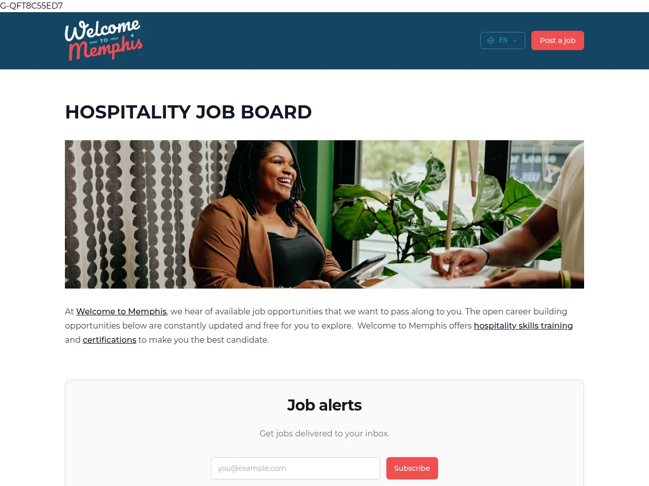 Welcome to Memphis Job Board job board platform screenshot showing job search interface