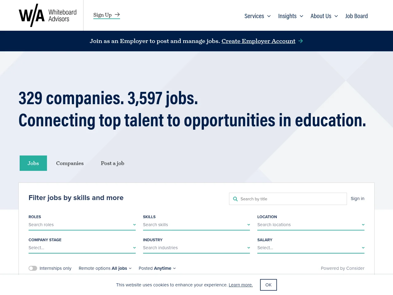 Whiteboard Advisors Jobs screenshot Whiteboard Advisors Jobs job board platform screenshot showing job search interface