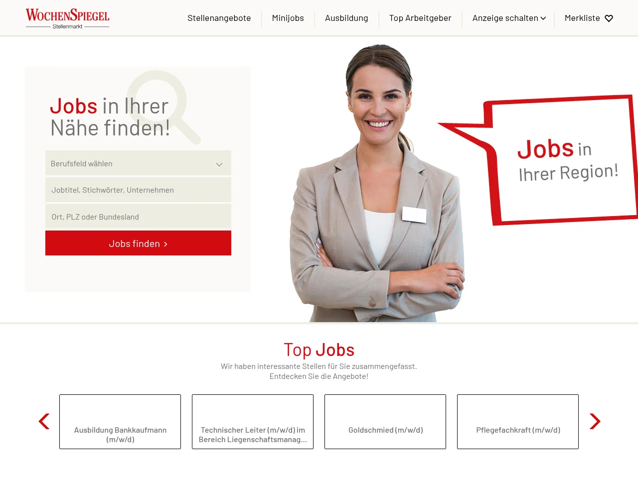 WochenSpiegel Stellenportal screenshot WochenSpiegel Stellenportal job board platform screenshot showing job search interface