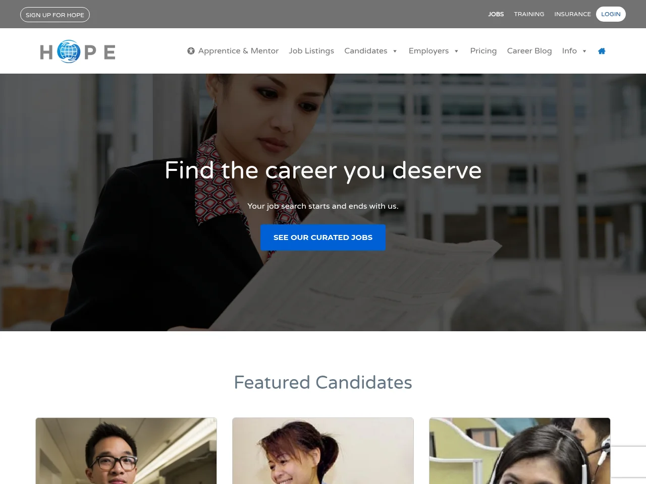 HOPE Jobs screenshot HOPE Jobs job board platform screenshot showing job search interface