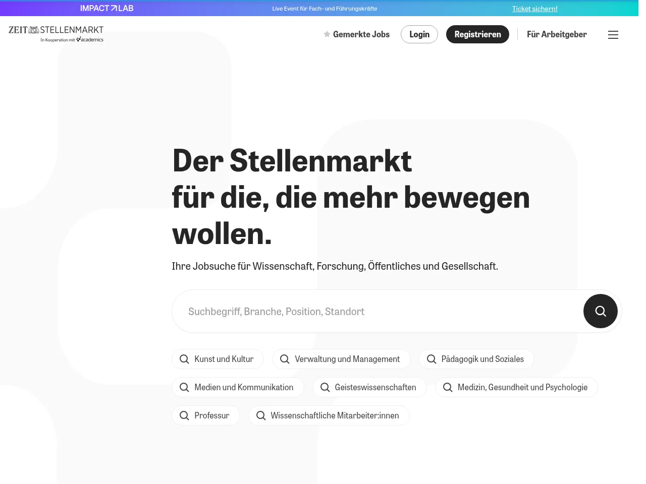 ZEIT Stellenmarkt screenshot ZEIT Stellenmarkt job board platform screenshot showing job search interface