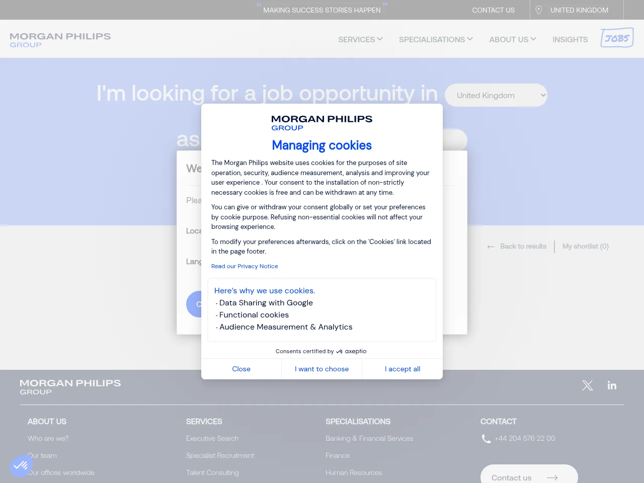 Morgan Philips screenshot Morgan Philips job board platform screenshot showing job search interface