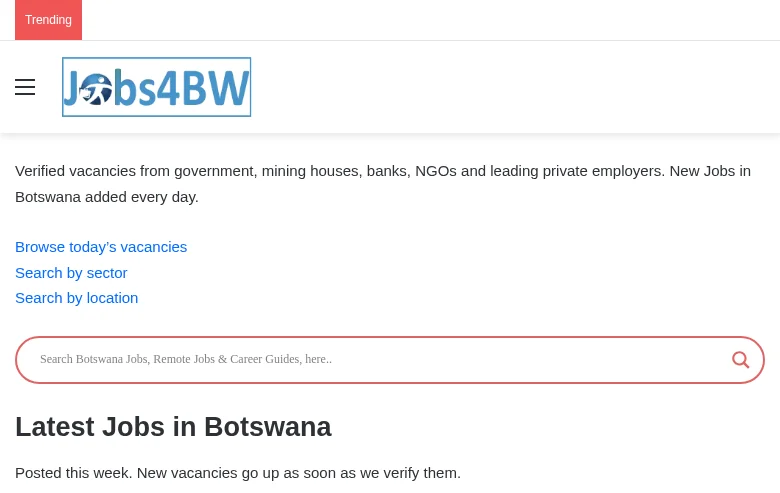 Jobs4BW job board platform screenshot showing job search interface