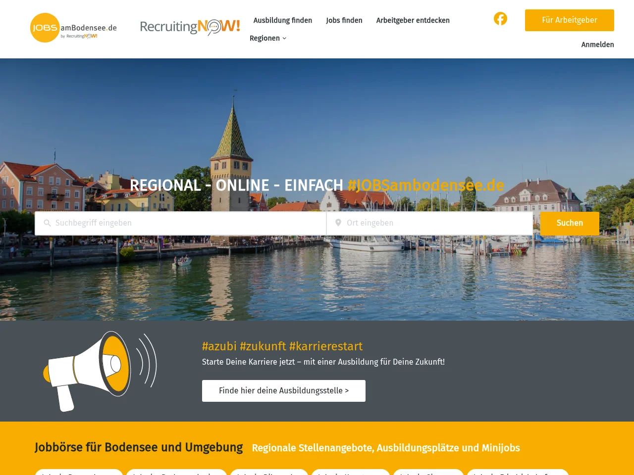 JOBSamBodensee job board platform screenshot showing job search interface