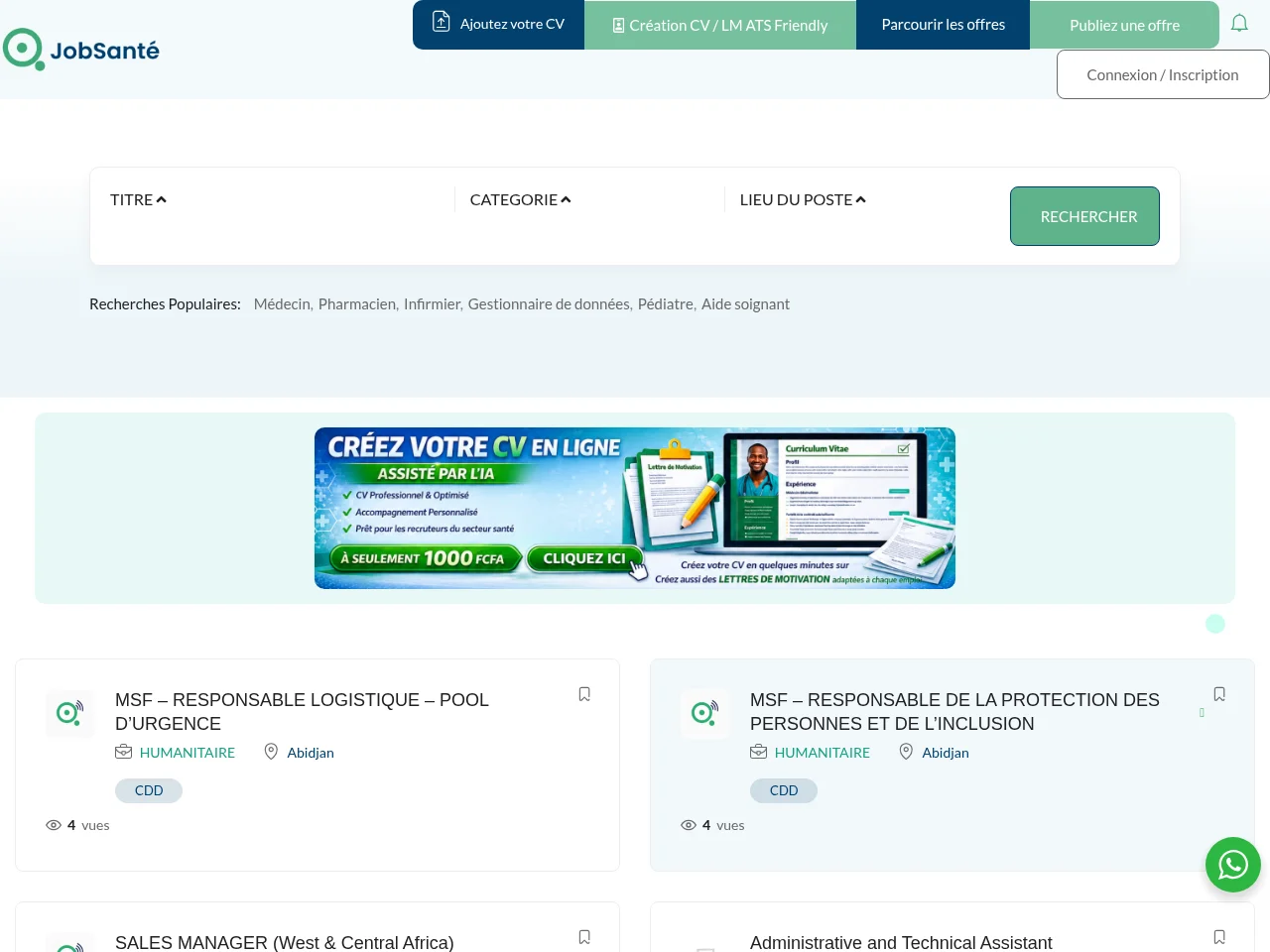 JobSanté screenshot JobSanté job board platform screenshot showing job search interface