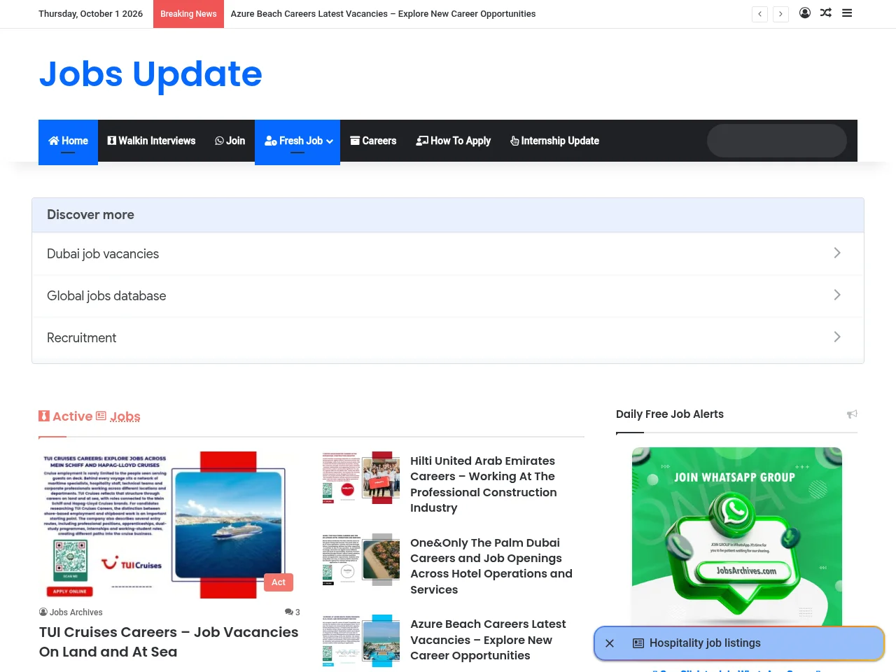 JobsArchives.com job board platform screenshot showing job search interface