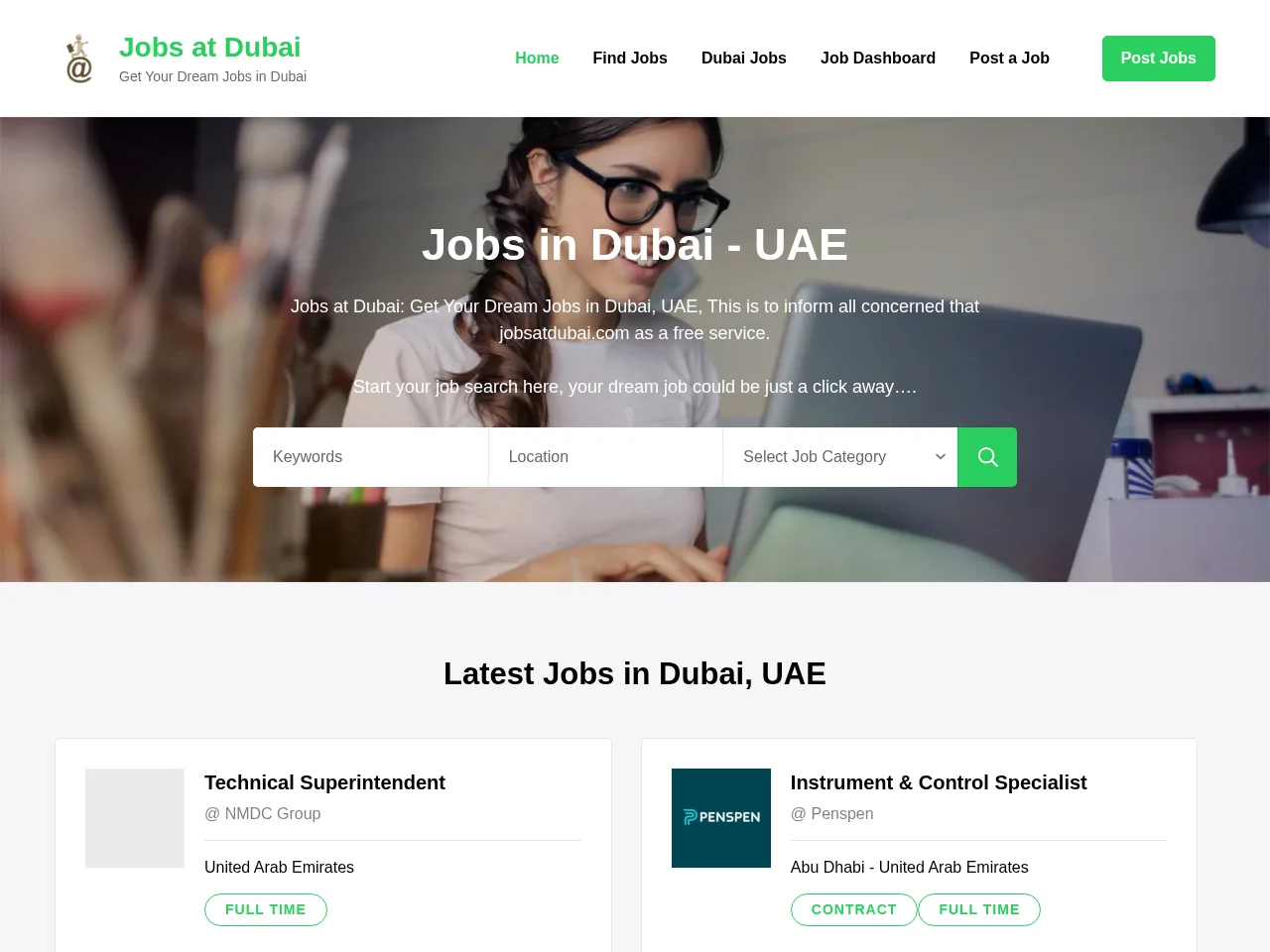 Jobs at Dubai screenshot Jobs at Dubai job board platform screenshot showing job search interface