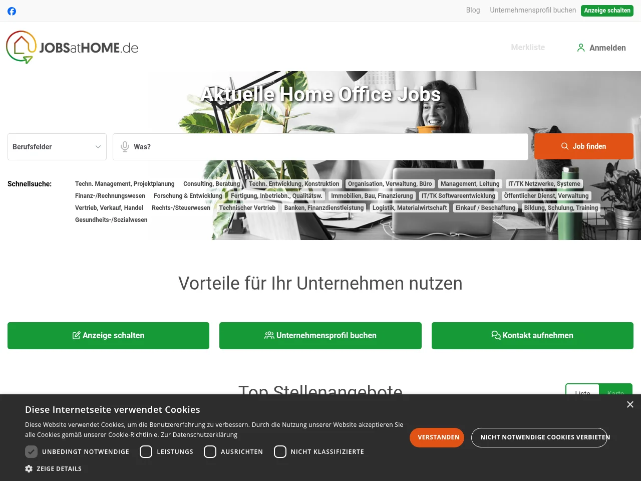 JOBSATHOME job board platform screenshot showing job search interface