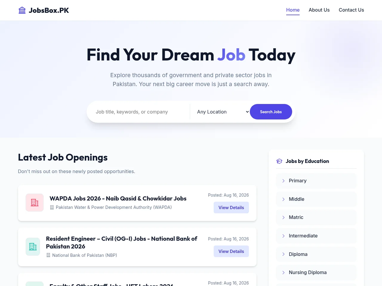 JobsBox.PK job board platform screenshot showing job search interface
