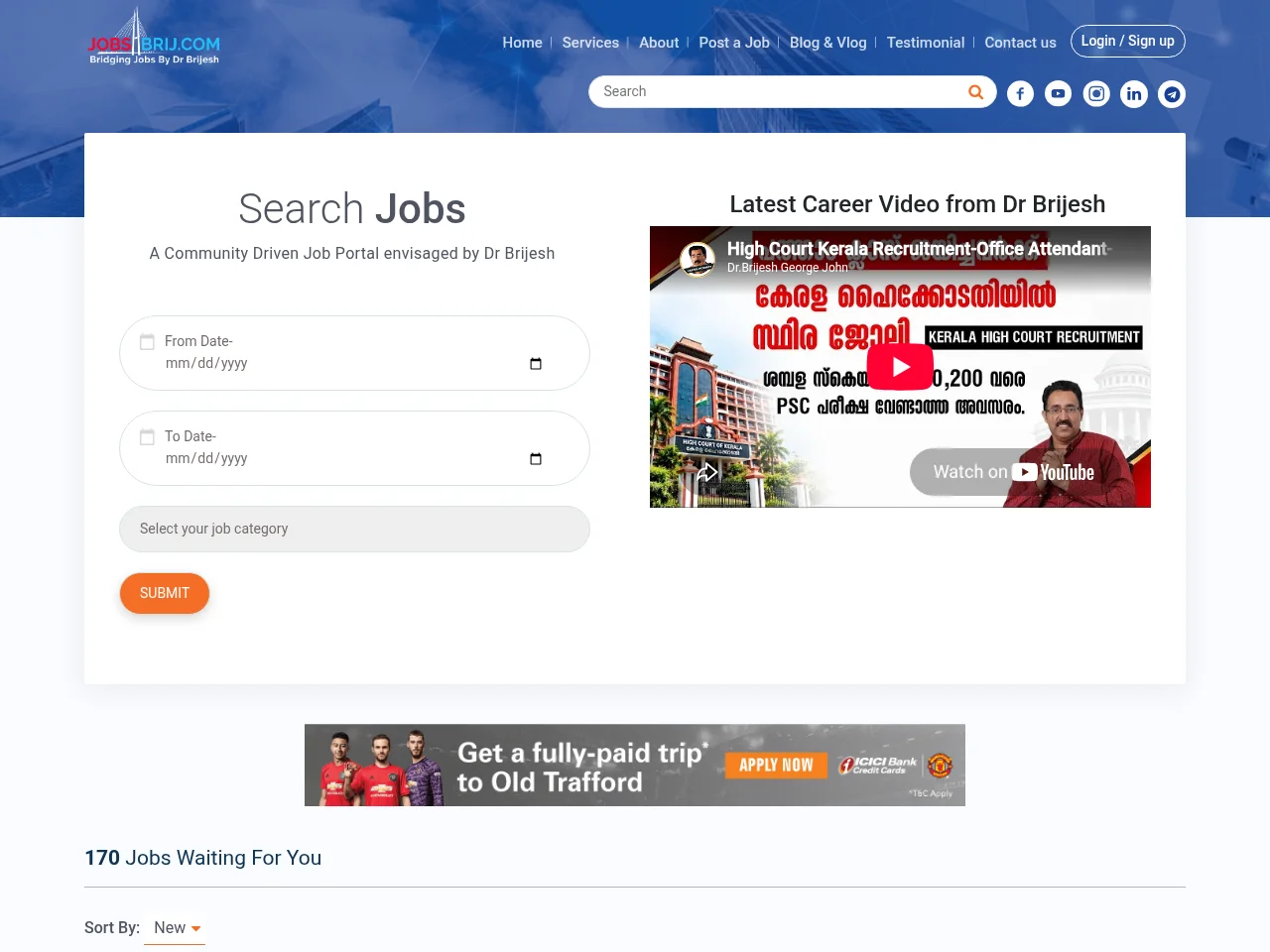 Jobsbrij.com job board platform screenshot showing job search interface