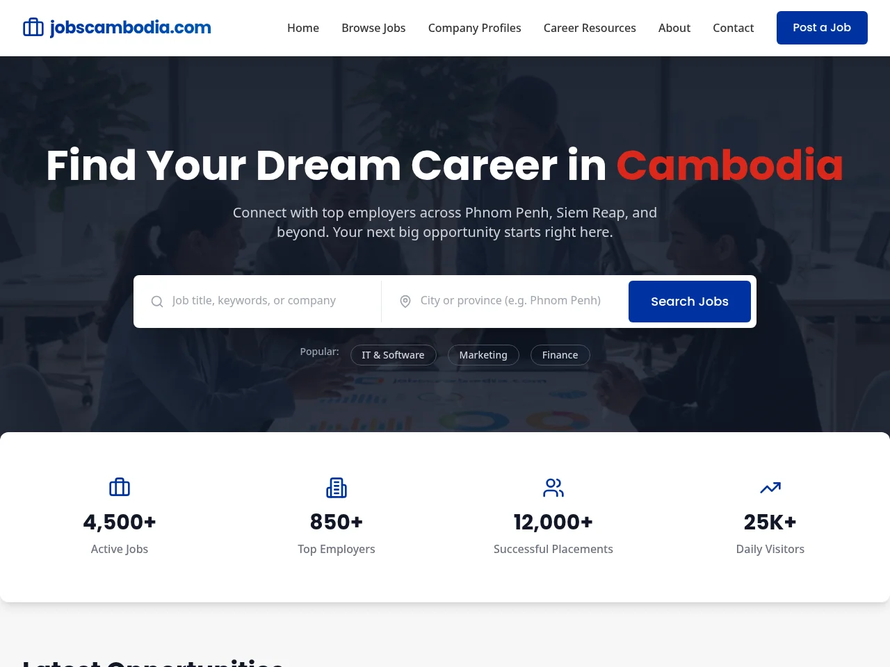 jobscambodia.com screenshot jobscambodia.com job board platform screenshot showing job search interface