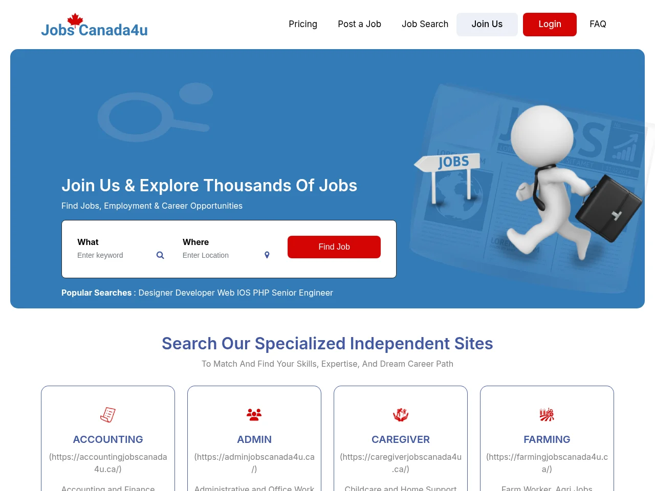 JobsCanada4u screenshot JobsCanada4u job board platform screenshot showing job search interface