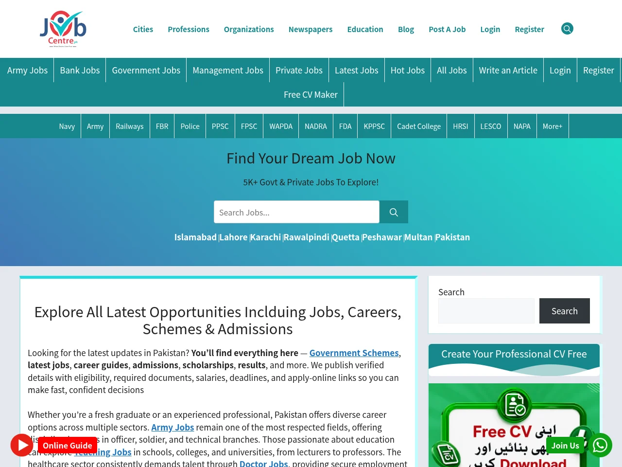 Jobs Centre job board platform screenshot showing job search interface