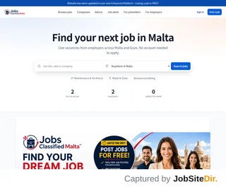 Jobs Classified Malta platform preview